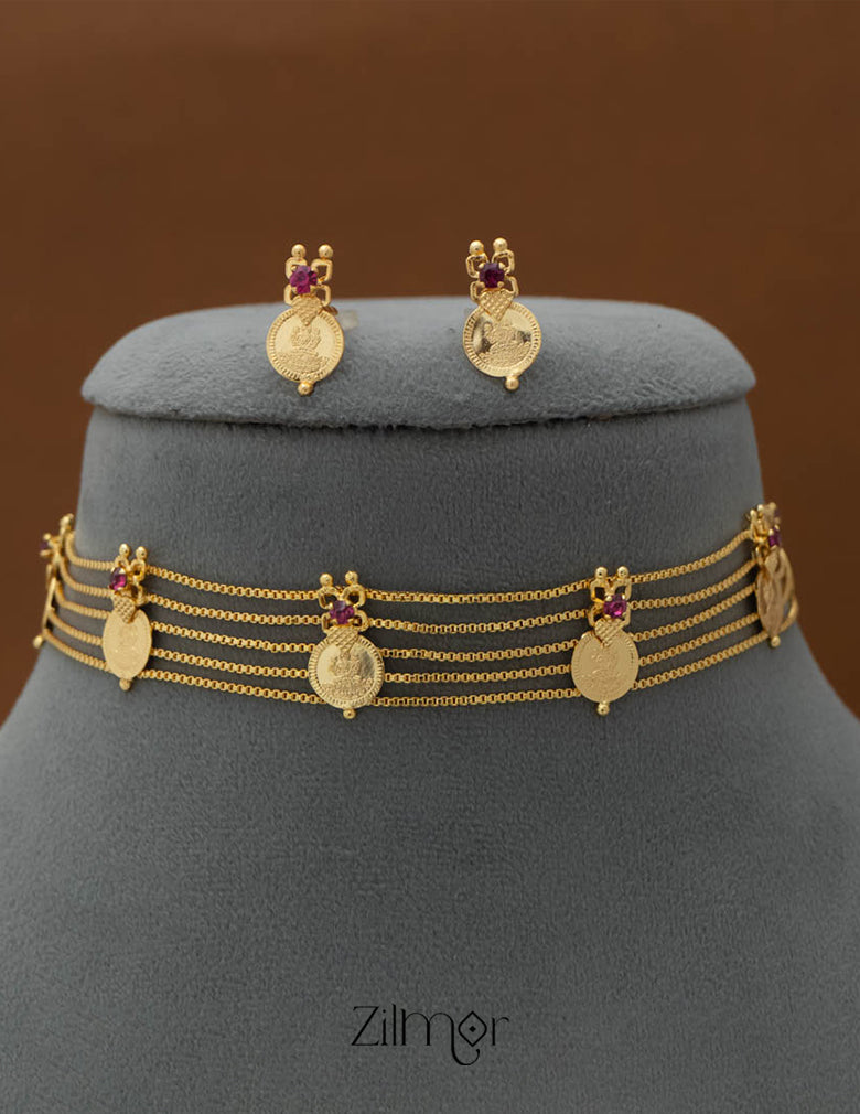 AG101758 - Gold tone Kashu Lakshmi choker Necklace with matching Earring 5-Zilmor