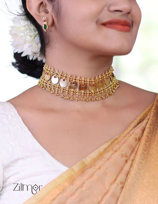 AG200105 Gold tone Lakshmi coin Bridal choker necklace 1-Zilmor