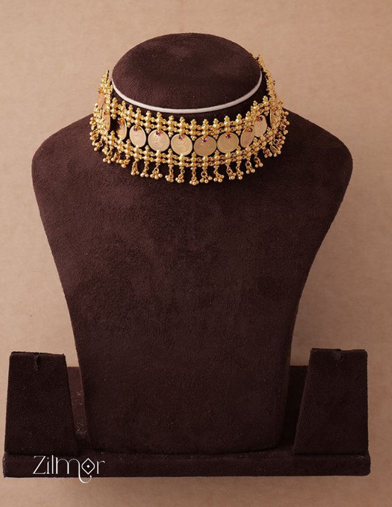 AG200105 Gold tone Lakshmi coin Bridal choker necklace 2-Zilmor