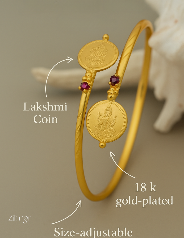Gold tone Lakshmi coin pink stone Bangle AG10103 2-Zilmor