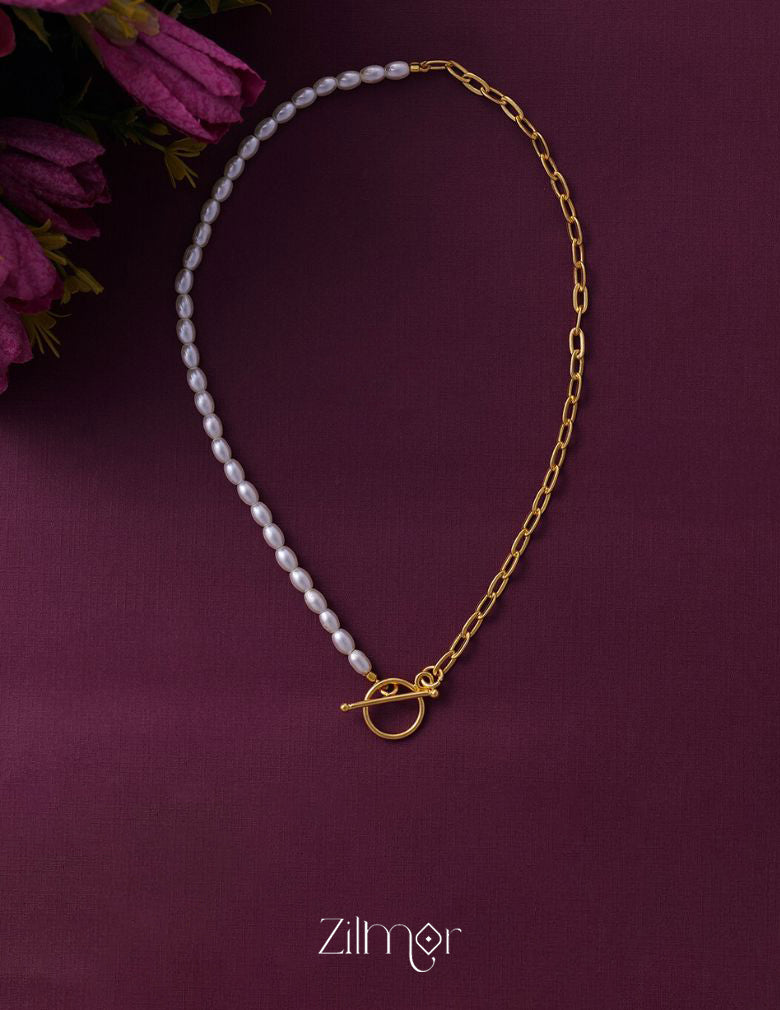 AS101053 - Gold Plated Half Pearl Half  Link Chain 3-Zilmor