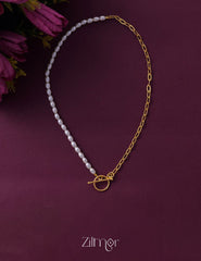 AS101053 - Gold Plated Half Pearl Half  Link Chain