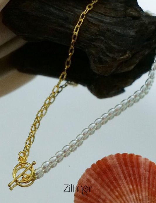 AS101053 - Gold Plated Half Pearl Half  Link Chain