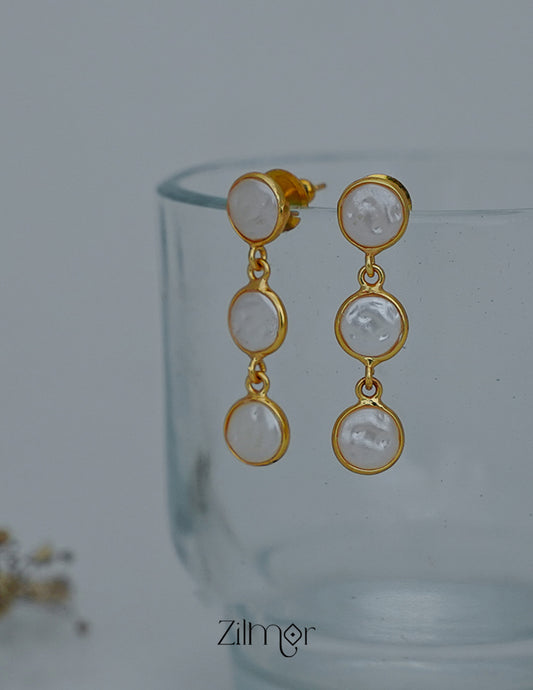 AS1011145 - 3 Layers Fresh water Coin Pearl dangle Earrings