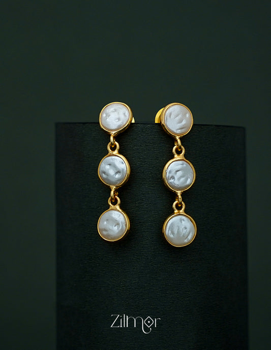 AS1011145 - 3 Layers Fresh water Coin Pearl dangle Earrings