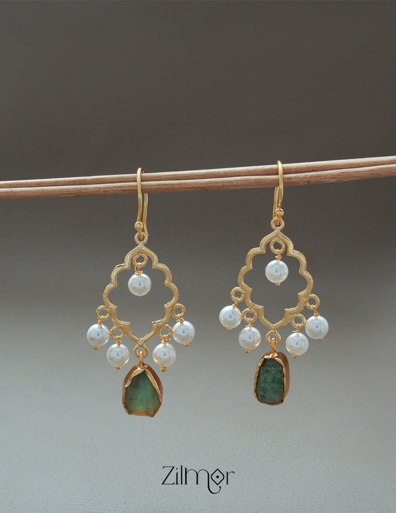 AS1011268 - Freshwater Pearl with Raw Natural Stone Hoop Earrings 2-Zilmor