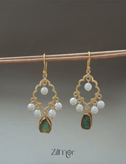 AS1011268 - Freshwater Pearl with Raw Natural Stone Hoop Earrings 2-Zilmor