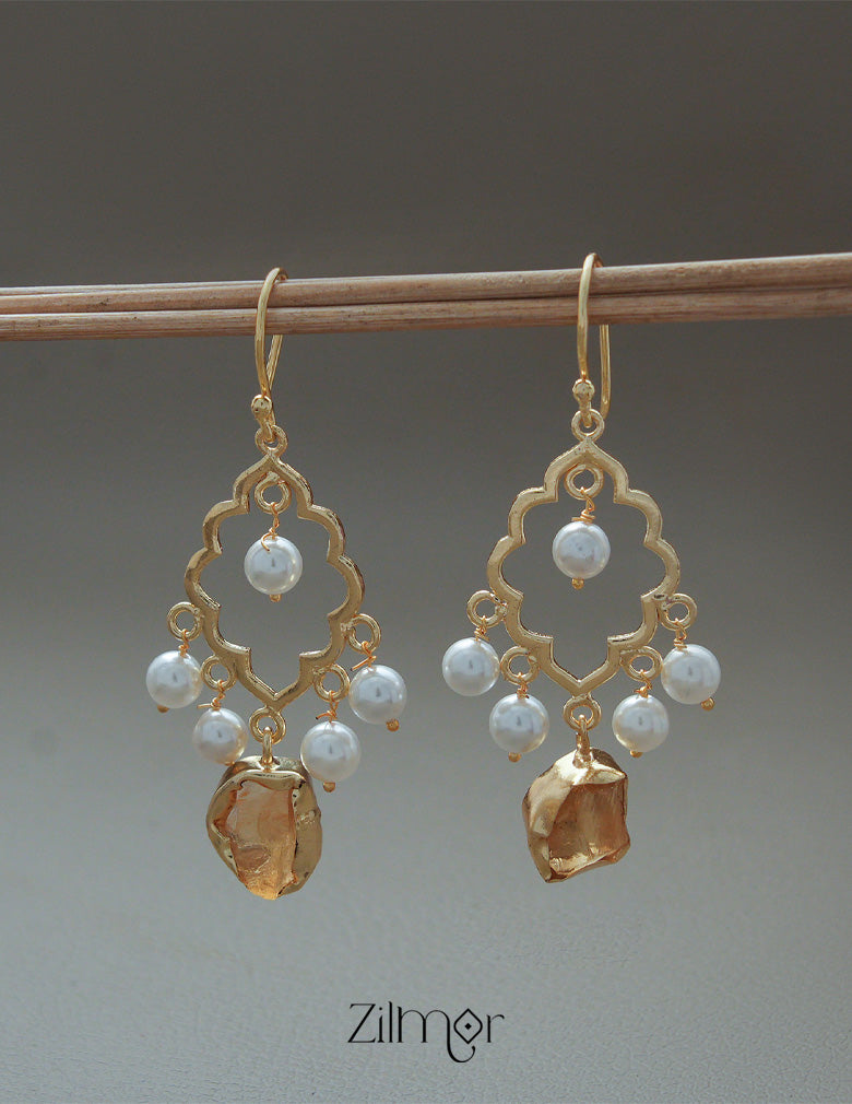AS1011268 - Freshwater Pearl with Raw Natural Stone Hoop Earrings 3-Zilmor