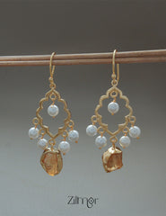 AS1011268 - Freshwater Pearl with Raw Natural Stone Hoop Earrings 3-Zilmor