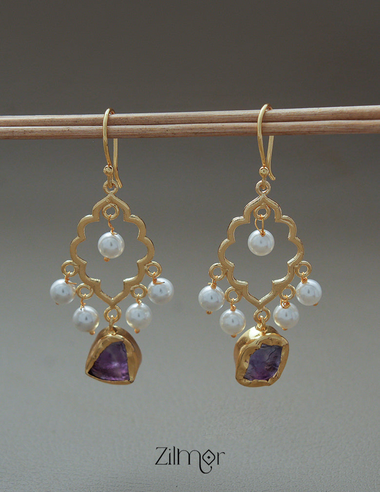 AS1011268 - Freshwater Pearl with Raw Natural Stone Hoop Earrings 4-Zilmor