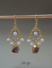 AS1011268 - Freshwater Pearl with Raw Natural Stone Hoop Earrings 4-Zilmor