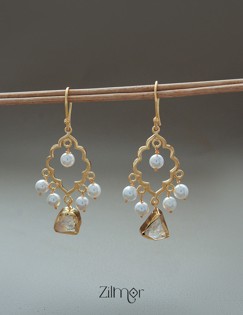 AS1011268 - Freshwater Pearl with Raw Natural Stone Hoop Earrings 5-Zilmor