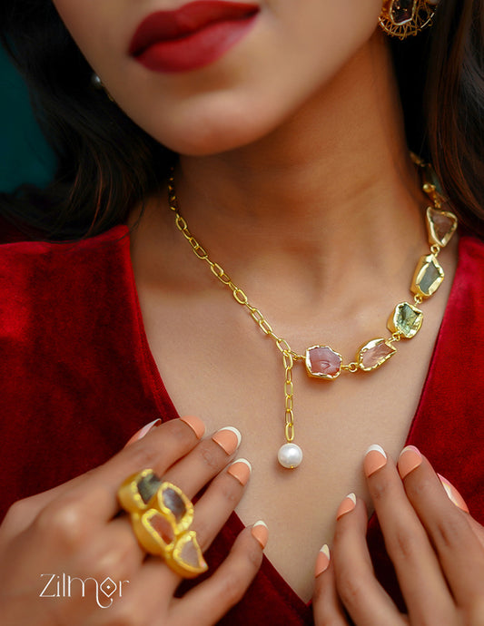 AS1011270 - Natural Raw stone with Link chain Necklace