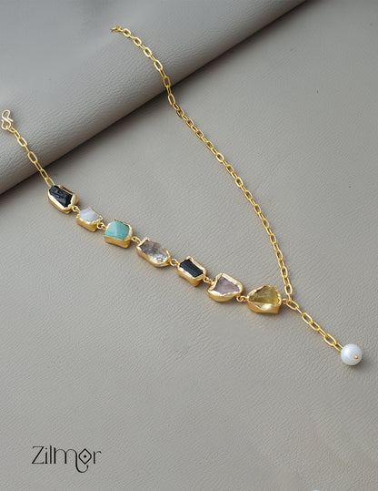 AS1011270 - Natural Raw stone with Link chain Necklace 3-Zilmor