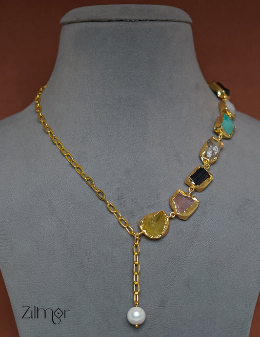 AS1011270 - Natural Raw stone with Link chain Necklace