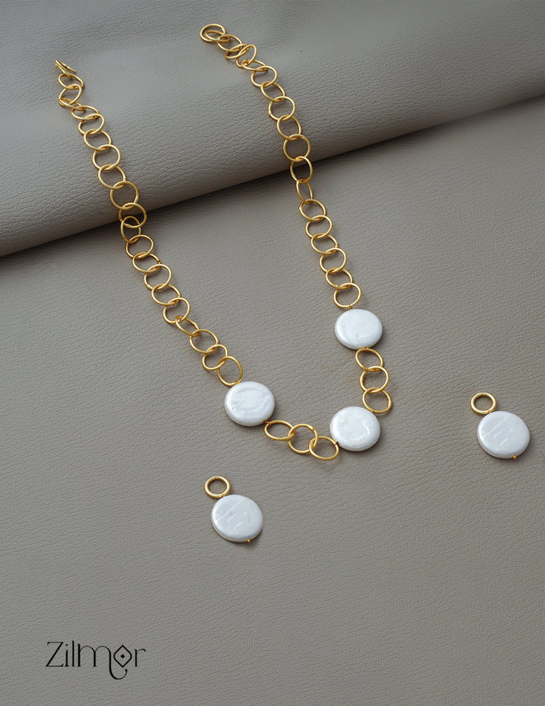AS1011271 - Circle Pattern with Pearl Necklace Earrings Set 1-Zilmor