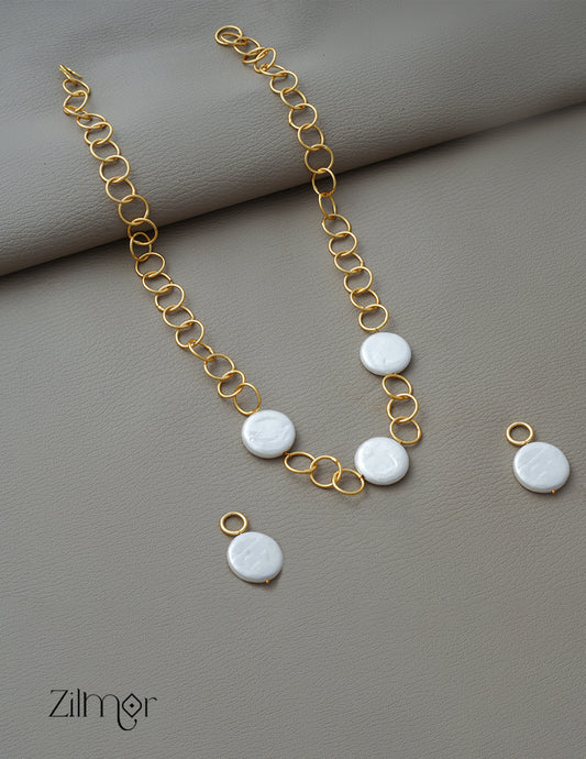 AS1011271 - Circle Pattern with Pearl Necklace Earrings Set