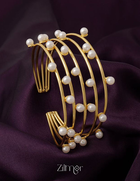 AS101135 -  Golden handcuff Bangles with pearls