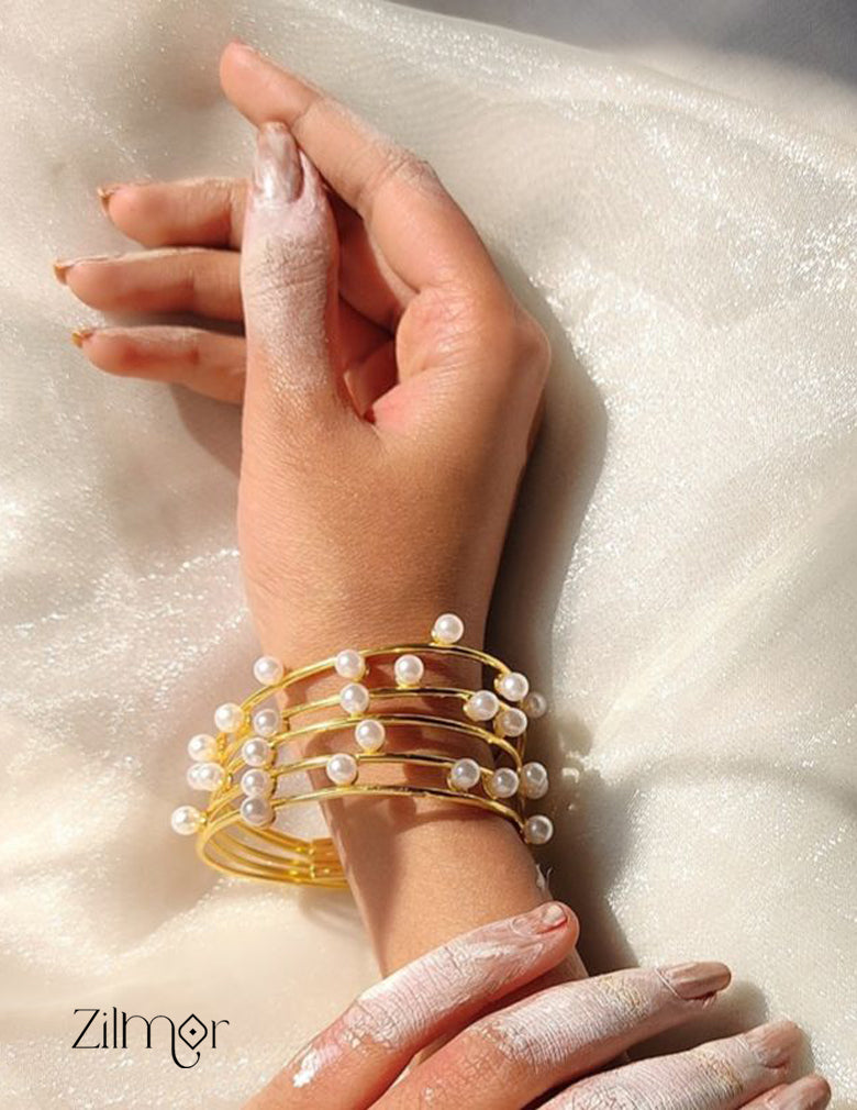 AS101135 -  Golden handcuff Bangles with pearls