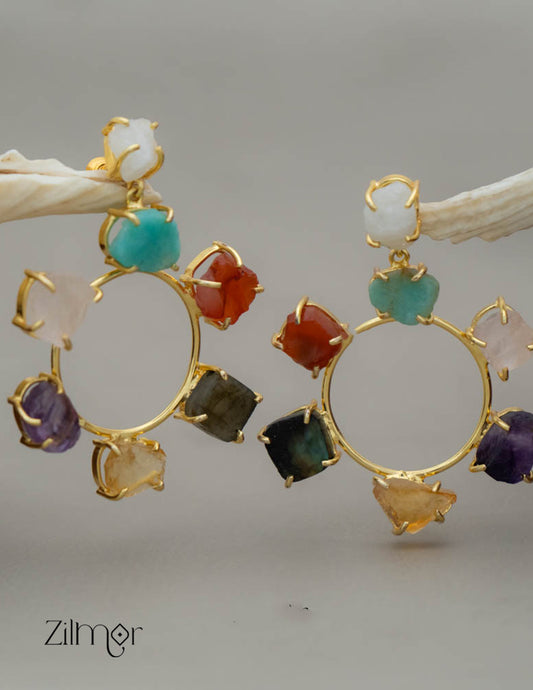 AS101969 - 7 Chakra Natural Raw Stone Earrings