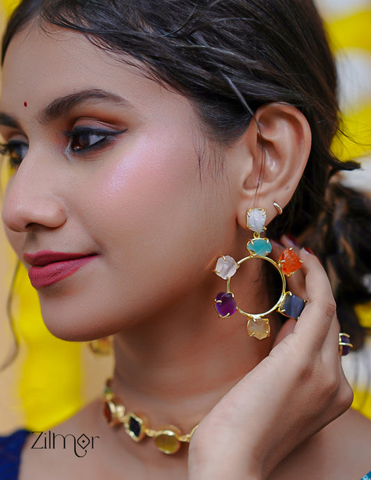 AS101969 - 7 Chakra Natural Raw Stone Earrings