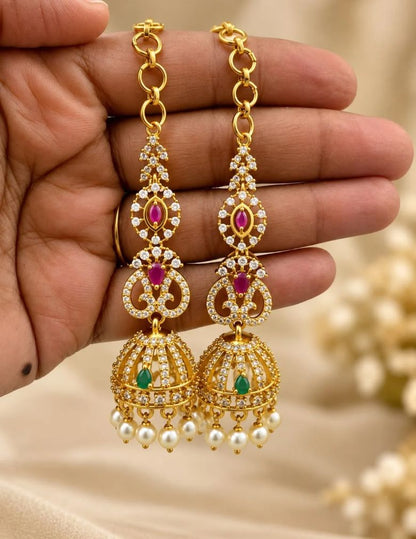 Ad Stone Jhumka with Mattal Ear Chain - AF1013089