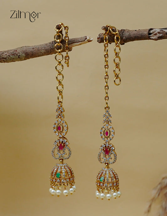 Ad Stone Jhumka with Mattal Ear Chain - AF1013089