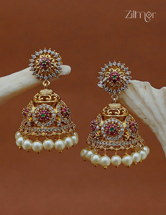 Ad Stone with Pearl Hanging Jhumka Earrings - AF1012879