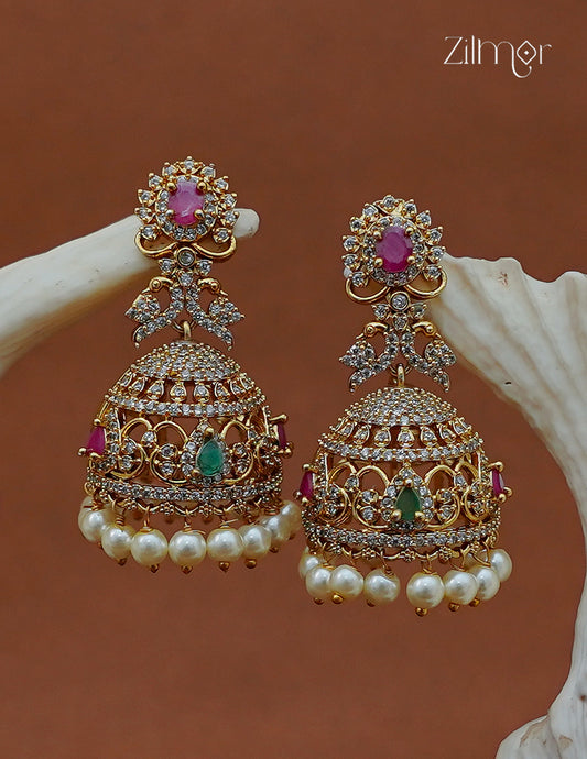 Ad Stone with Pearl Hanging Jhumka Earrings - AF1012880