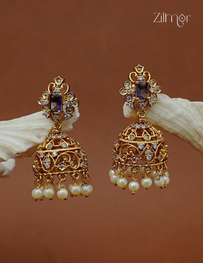Ad Stone with Pearl Hanging Jhumka Earrings - AF1012954
