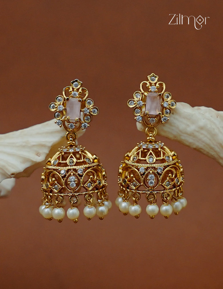 Ad Stone with Pearl Hanging Jhumka Earrings - AF1012954