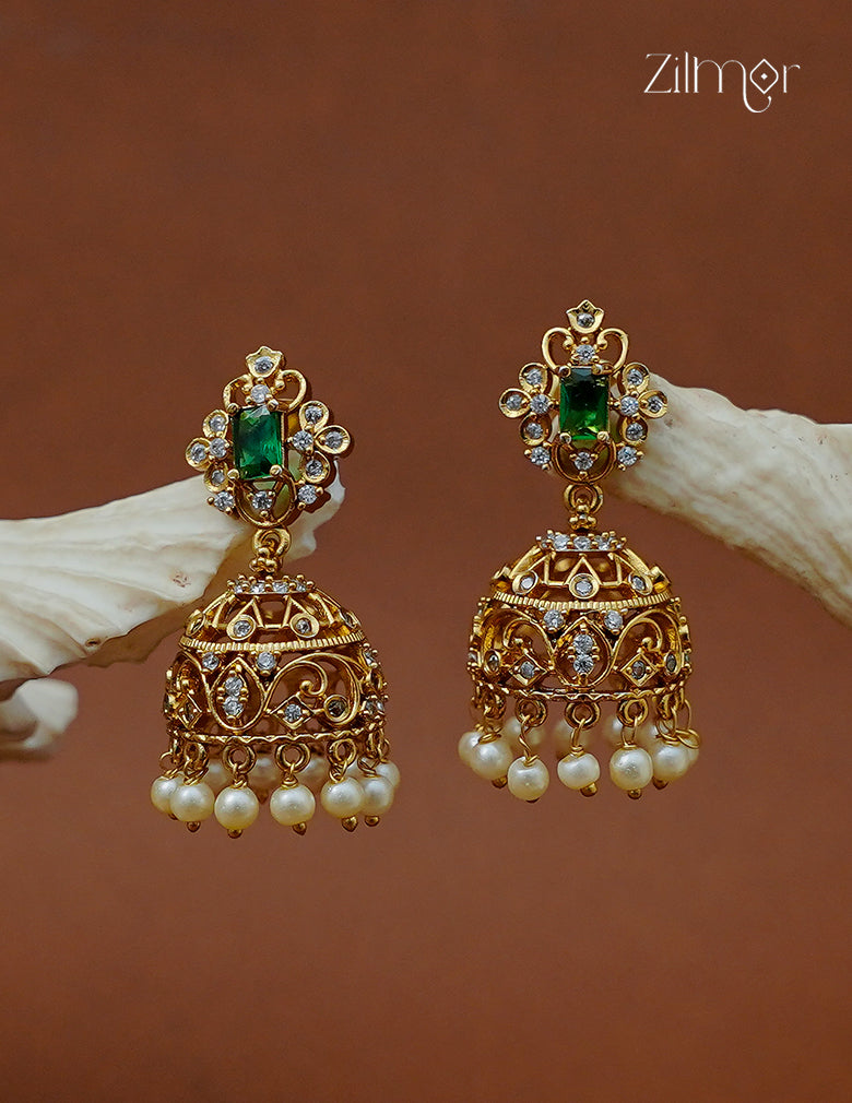 Ad Stone with Pearl Hanging Jhumka Earrings - AF1012954