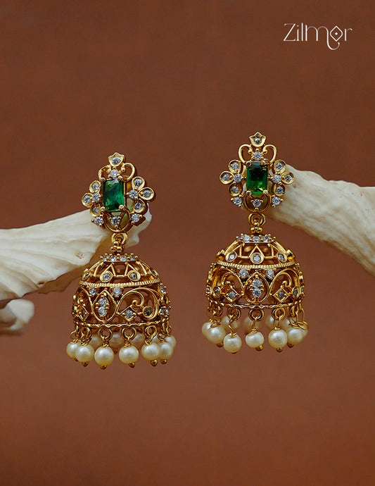 Ad Stone with Pearl Hanging Jhumka Earrings - AF1012954