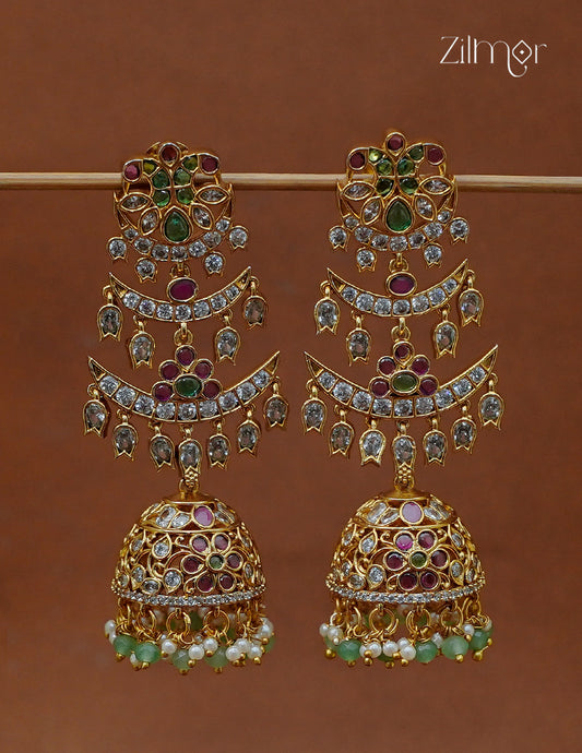 Ad Stone with Pearl Hanging Jhumka Earrings - AF1012955