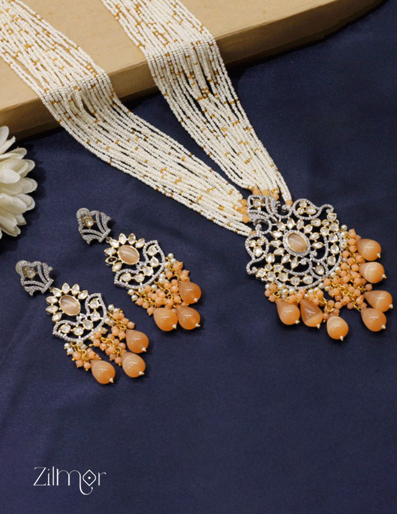 American Diamond Beaded Long Necklace Earring Set (color option)- FS100142 3-Zilmor