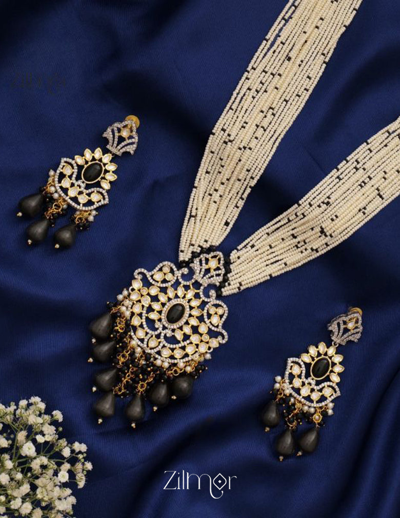 American Diamond Beaded Long Necklace Earring Set (color option)- FS100142 2-Zilmor