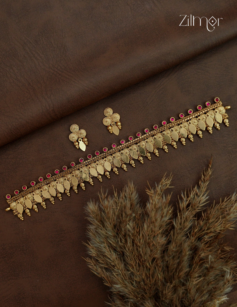 Antique Elakkathali Choker Necklace Set with Matching Earrings - NV1012725