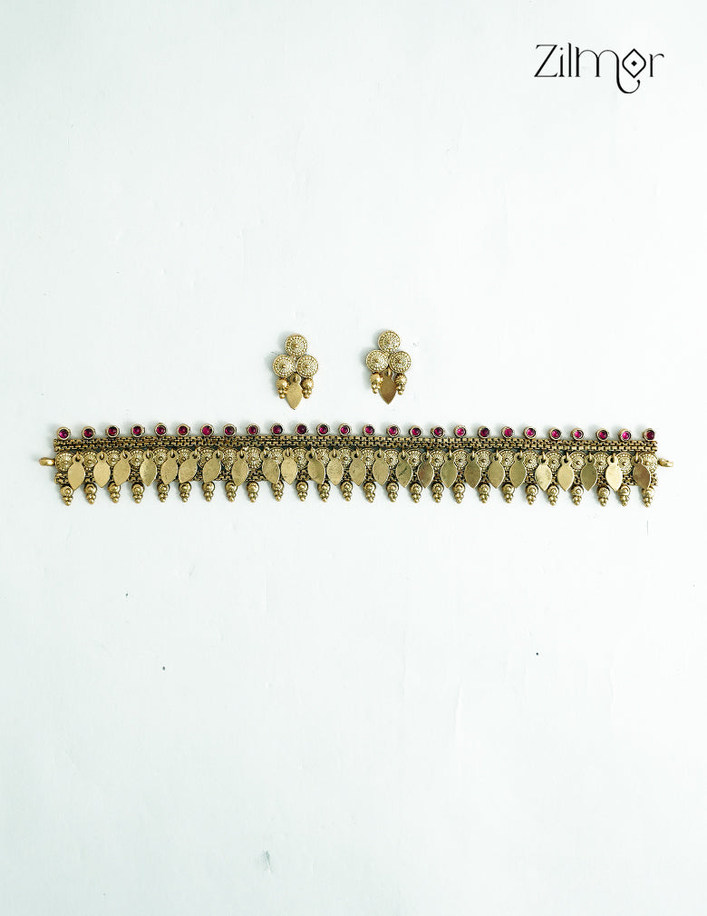 Antique Elakkathali Choker Necklace Set with Matching Earrings - NV1012725