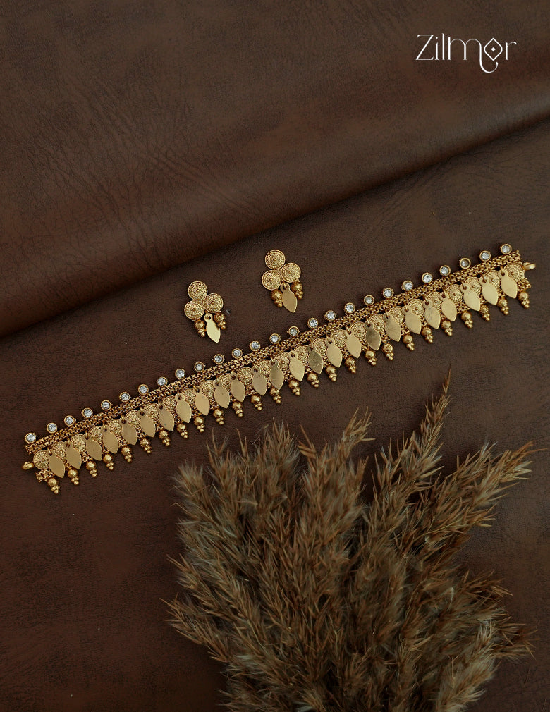 Antique Elakkathali Choker Necklace Set with Matching Earrings - NV1012725