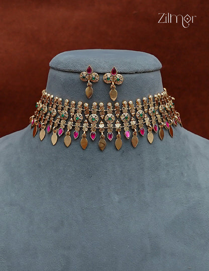 Antique Elakkathali Choker Necklace Set with Matching Earrings - NV1012811