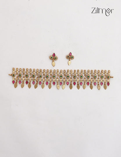 Antique Elakkathali Choker Necklace Set with Matching Earrings - NV1012811