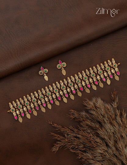 Antique Elakkathali Choker Necklace Set with Matching Earrings - NV1012811