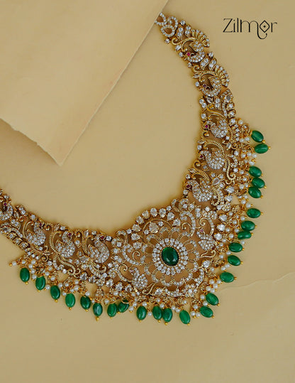 Antique Gold AD Stone Bridal Choker Necklace & Earrings Set - SN1012365