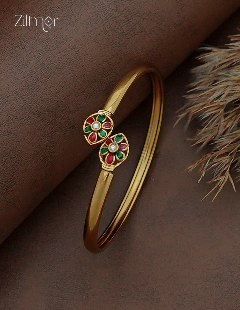 Antique Gold Adjustable Bangle Enamel with Kemp Stone - AF1012963