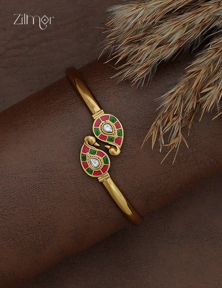 Antique Gold Adjustable Bangle Enamel with Kemp Stone - AF1012964