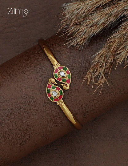 Antique Gold Adjustable Bangle Enamel with Kemp Stone - AF1012964