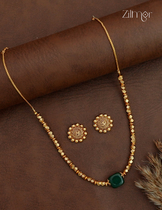 Antique Gold Bead Necklace with Matching Stud Earrings - NV1012752