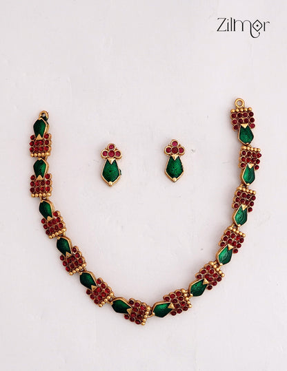 Antique Gold Bridal Palakka Choker Necklace Set with Stud Earrings - NV1012753