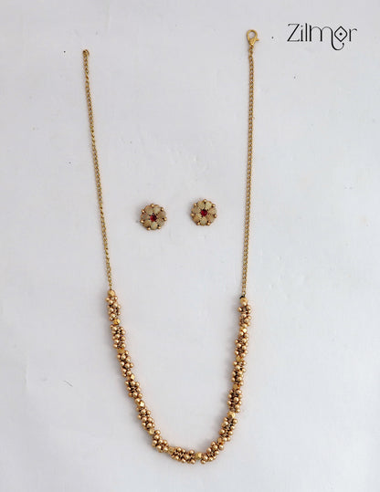 Antique Gold Choker Necklace Set with Matching Stud Earrings - KA1012727