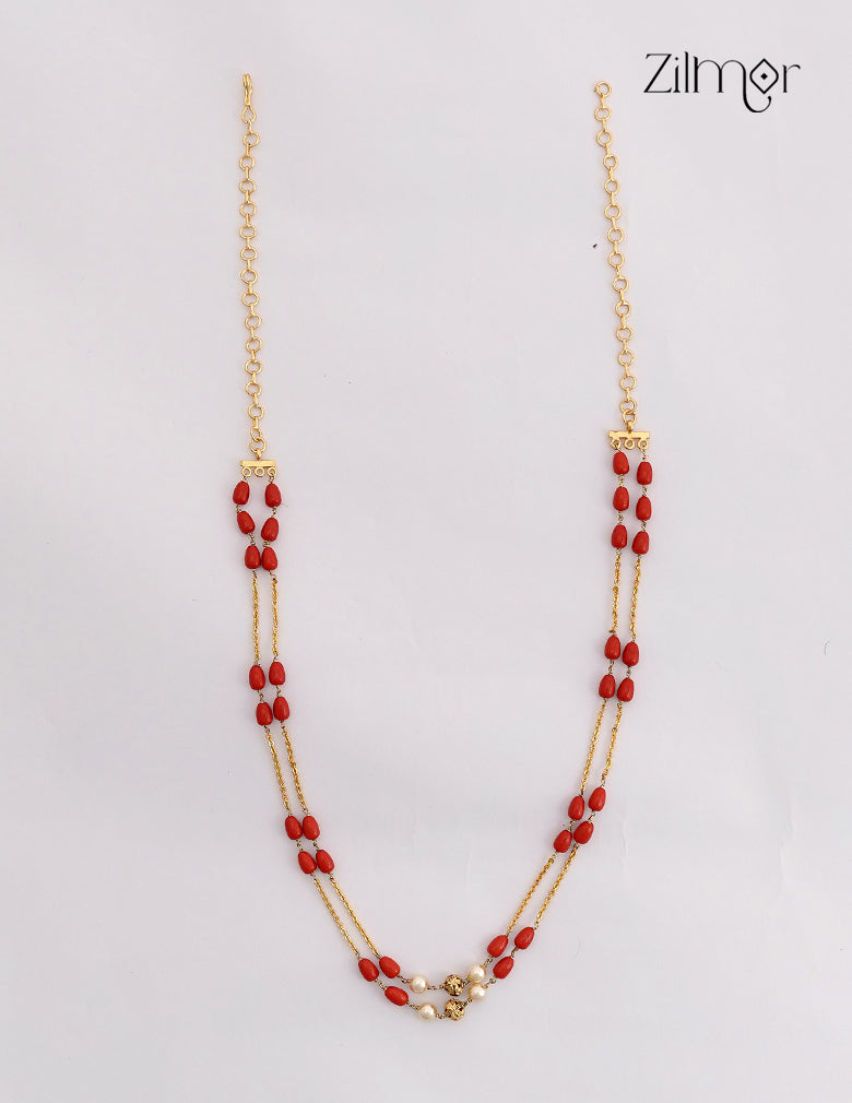 Antique Gold Double Layer Coral Bead Necklace - SG1012526